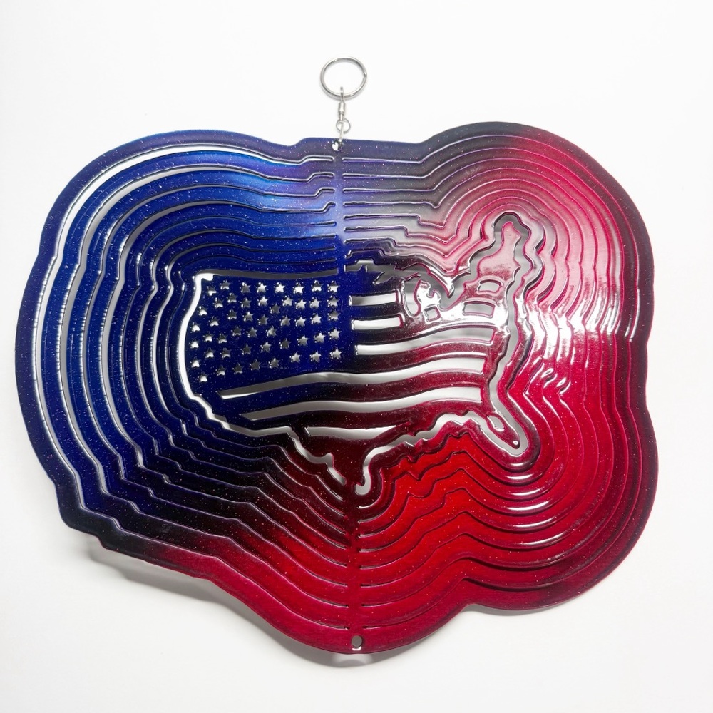 Vintage Y2K Next Innovations Red Blue Sparkle US Flag Wind Spinner Patriotic